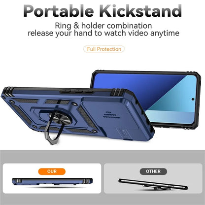 For Xiaomi Redmi Note 13 4G Case Military Grade Kickstand PC TPU Phone Cover Lens Privacy Protection