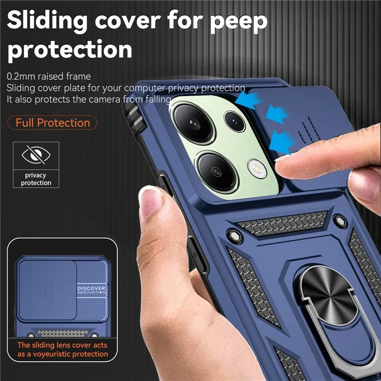 For Xiaomi Redmi Note 13 4G Case Military Grade Kickstand PC TPU Phone Cover Lens Privacy Protection