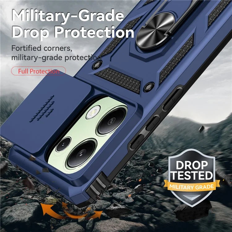For Xiaomi Redmi Note 13 4G Case Military Grade Kickstand PC TPU Phone Cover Lens Privacy Protection