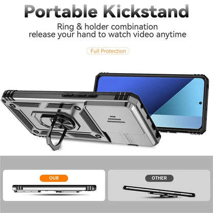 For Xiaomi Redmi Note 13 4G Case Military Grade Kickstand PC TPU Phone Cover Lens Privacy Protection