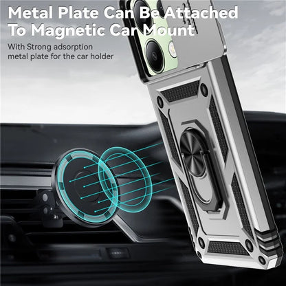 For Xiaomi Redmi Note 13 4G Case Military Grade Kickstand PC TPU Phone Cover Lens Privacy Protection