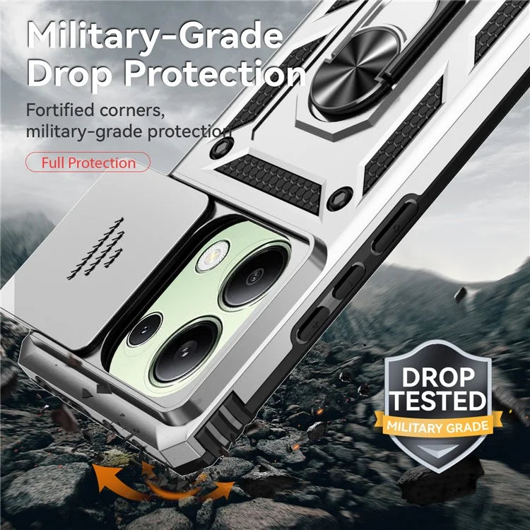 For Xiaomi Redmi Note 13 4G Case Military Grade Kickstand PC TPU Phone Cover Lens Privacy Protection