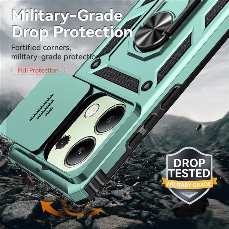 For Xiaomi Redmi Note 13 4G Case Military Grade Kickstand PC TPU Phone Cover Lens Privacy Protection