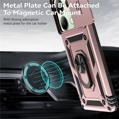 For Xiaomi Redmi Note 13 4G Case Military Grade Kickstand PC TPU Phone Cover Lens Privacy Protection