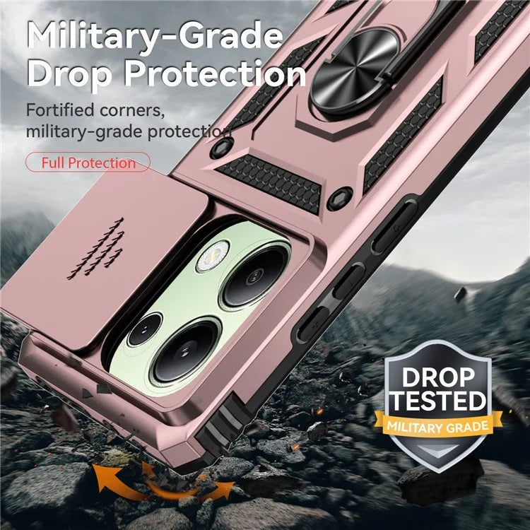 For Xiaomi Redmi Note 13 4G Case Military Grade Kickstand PC TPU Phone Cover Lens Privacy Protection