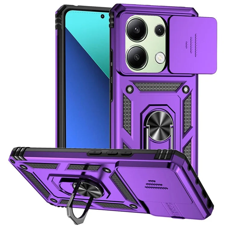 For Xiaomi Redmi Note 13 4G Case Military Grade Kickstand PC TPU Phone Cover Lens Privacy Protection