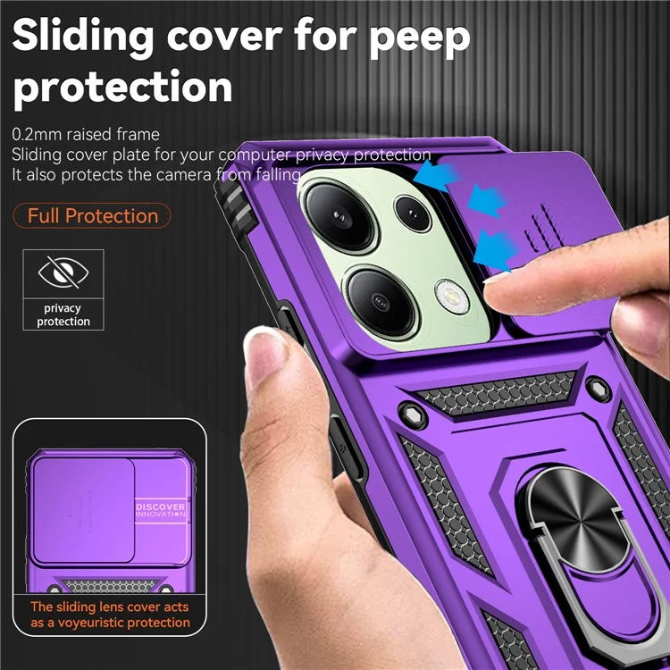 For Xiaomi Redmi Note 13 4G Case Military Grade Kickstand PC TPU Phone Cover Lens Privacy Protection