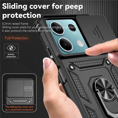 For Xiaomi Redmi Note 13 5G Case Car Mount Kickstand PC + TPU Phone Cover Slide Lens Protection