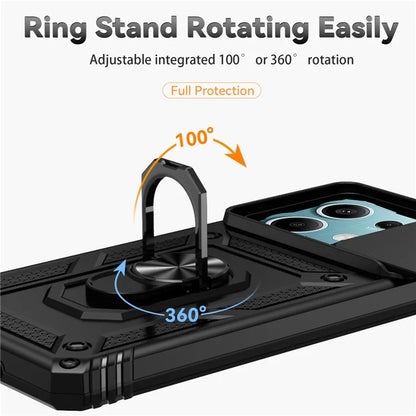 For Xiaomi Redmi Note 13 5G Case Car Mount Kickstand PC + TPU Phone Cover Slide Lens Protection
