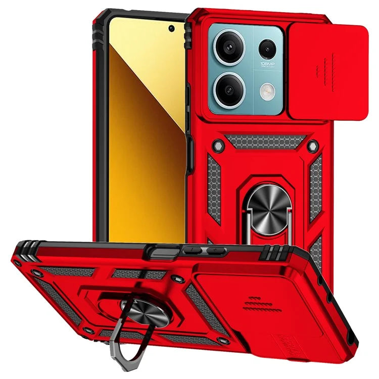 For Xiaomi Redmi Note 13 5G Case Car Mount Kickstand PC + TPU Phone Cover Slide Lens Protection