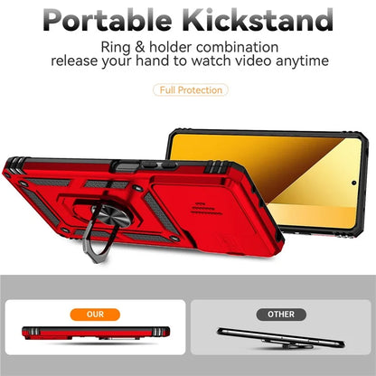 For Xiaomi Redmi Note 13 5G Case Car Mount Kickstand PC + TPU Phone Cover Slide Lens Protection