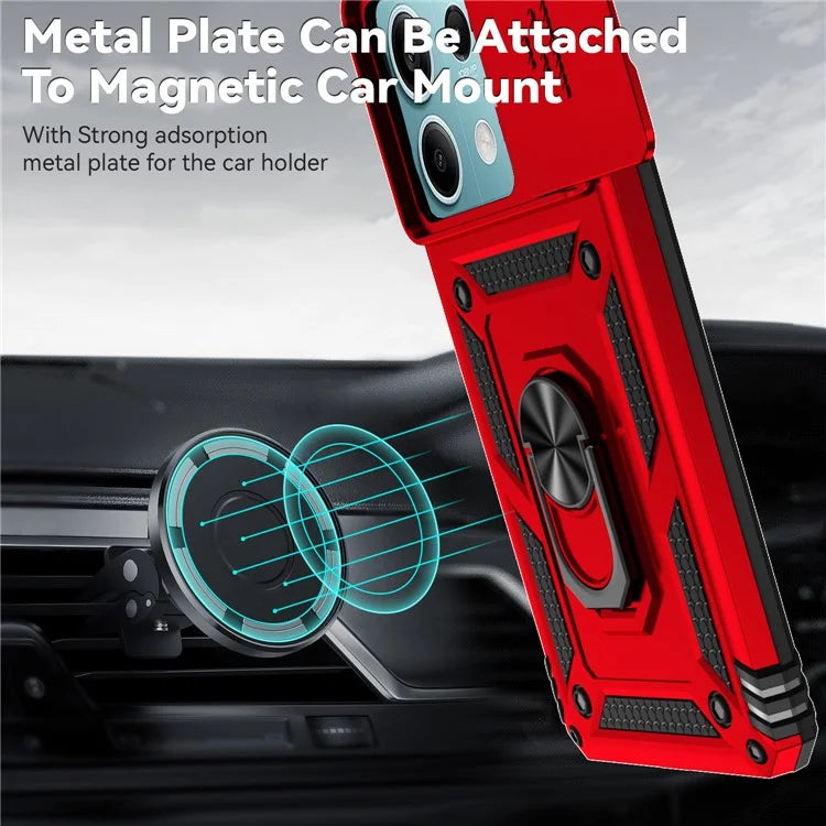 For Xiaomi Redmi Note 13 5G Case Car Mount Kickstand PC + TPU Phone Cover Slide Lens Protection