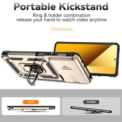 For Xiaomi Redmi Note 13 5G Case Car Mount Kickstand PC + TPU Phone Cover Slide Lens Protection