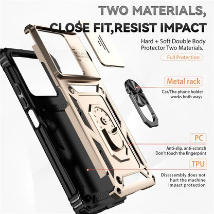 For Xiaomi Redmi Note 13 5G Case Car Mount Kickstand PC + TPU Phone Cover Slide Lens Protection