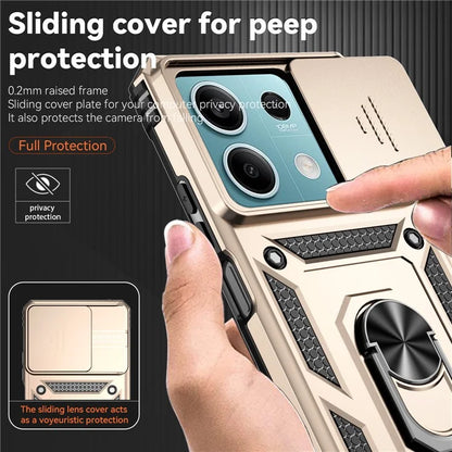 For Xiaomi Redmi Note 13 5G Case Car Mount Kickstand PC + TPU Phone Cover Slide Lens Protection