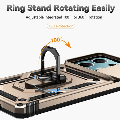For Xiaomi Redmi Note 13 5G Case Car Mount Kickstand PC + TPU Phone Cover Slide Lens Protection