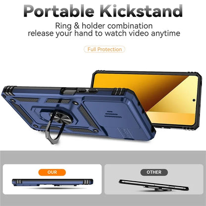 For Xiaomi Redmi Note 13 5G Case Car Mount Kickstand PC + TPU Phone Cover Slide Lens Protection