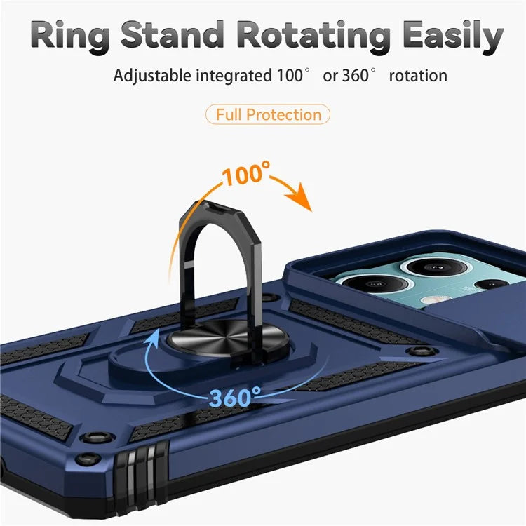For Xiaomi Redmi Note 13 5G Case Car Mount Kickstand PC + TPU Phone Cover Slide Lens Protection