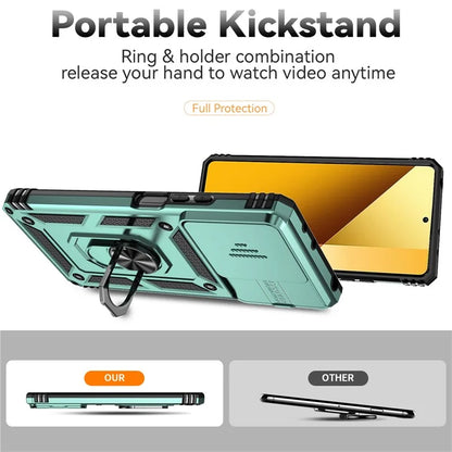 For Xiaomi Redmi Note 13 5G Case Car Mount Kickstand PC + TPU Phone Cover Slide Lens Protection