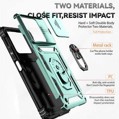For Xiaomi Redmi Note 13 5G Case Car Mount Kickstand PC + TPU Phone Cover Slide Lens Protection