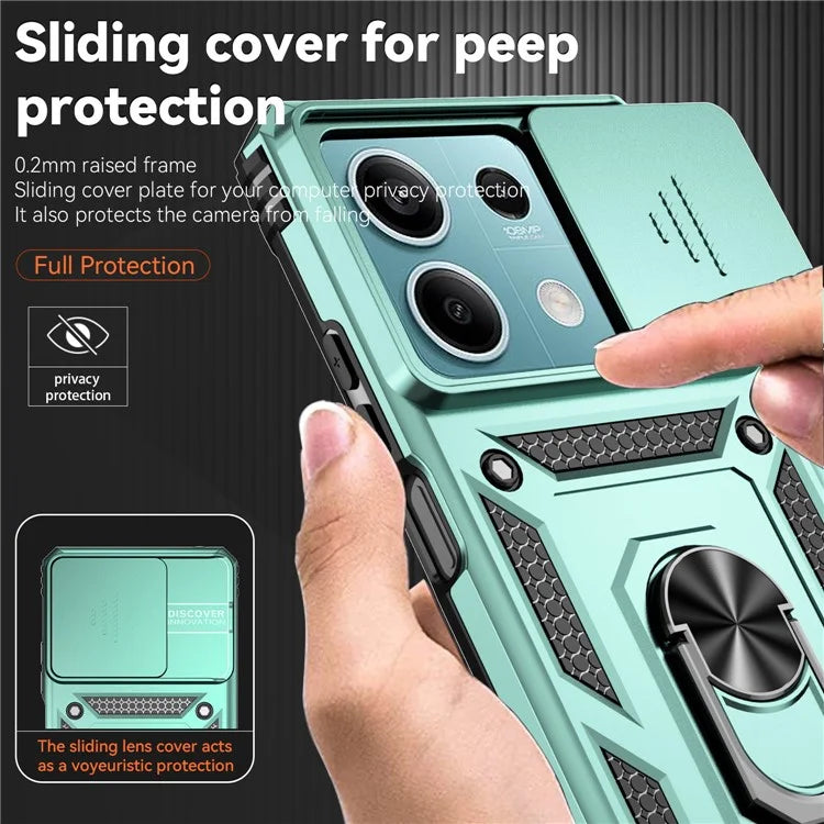 For Xiaomi Redmi Note 13 5G Case Car Mount Kickstand PC + TPU Phone Cover Slide Lens Protection