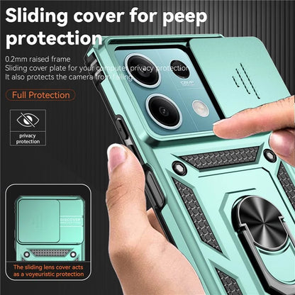 For Xiaomi Redmi Note 13 5G Case Car Mount Kickstand PC + TPU Phone Cover Slide Lens Protection