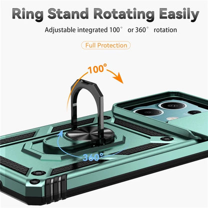 For Xiaomi Redmi Note 13 5G Case Car Mount Kickstand PC + TPU Phone Cover Slide Lens Protection