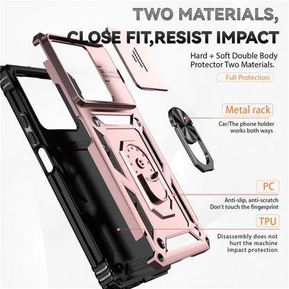For Xiaomi Redmi Note 13 5G Case Car Mount Kickstand PC + TPU Phone Cover Slide Lens Protection