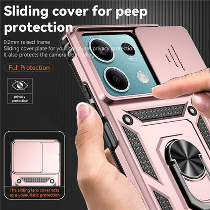 For Xiaomi Redmi Note 13 5G Case Car Mount Kickstand PC + TPU Phone Cover Slide Lens Protection