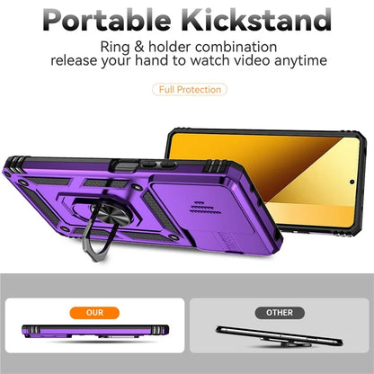 For Xiaomi Redmi Note 13 5G Case Car Mount Kickstand PC + TPU Phone Cover Slide Lens Protection