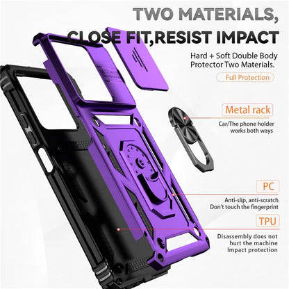 For Xiaomi Redmi Note 13 5G Case Car Mount Kickstand PC + TPU Phone Cover Slide Lens Protection