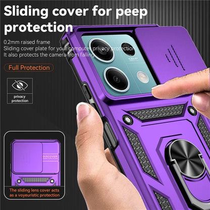 For Xiaomi Redmi Note 13 5G Case Car Mount Kickstand PC + TPU Phone Cover Slide Lens Protection