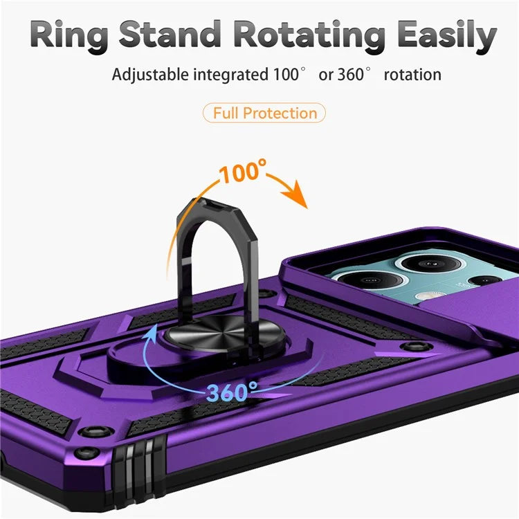 For Xiaomi Redmi Note 13 5G Case Car Mount Kickstand PC + TPU Phone Cover Slide Lens Protection
