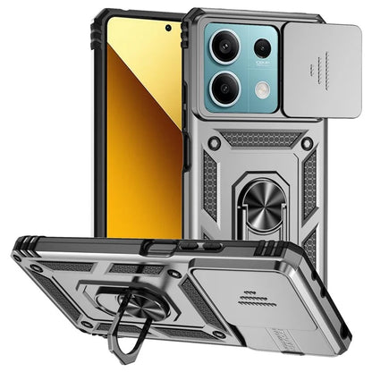 For Xiaomi Redmi Note 13 5G Case Car Mount Kickstand PC + TPU Phone Cover Slide Lens Protection