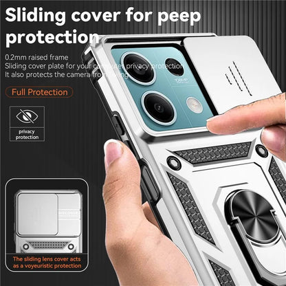 For Xiaomi Redmi Note 13 5G Case Car Mount Kickstand PC + TPU Phone Cover Slide Lens Protection