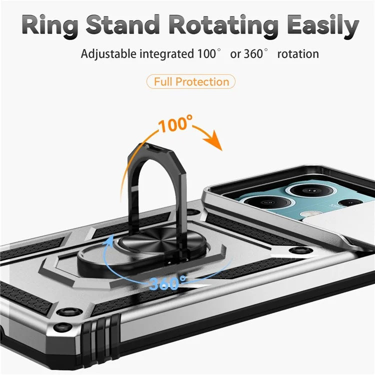 For Xiaomi Redmi Note 13 5G Case Car Mount Kickstand PC + TPU Phone Cover Slide Lens Protection
