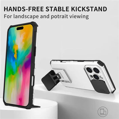 For iPhone 16 Pro Max Case Camera Slider PC + TPU Phone Cover with Kickstand