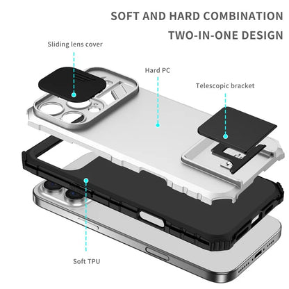For iPhone 16 Pro Max Case Camera Slider PC + TPU Phone Cover with Kickstand