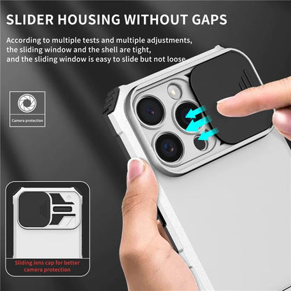 For iPhone 16 Pro Max Case Camera Slider PC + TPU Phone Cover with Kickstand