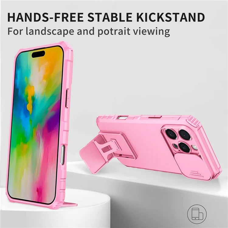 For iPhone 16 Pro Max Case Camera Slider PC + TPU Phone Cover with Kickstand
