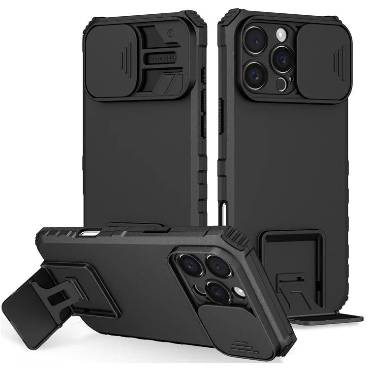 For iPhone 16 Pro Max Case Camera Slider PC + TPU Phone Cover with Kickstand