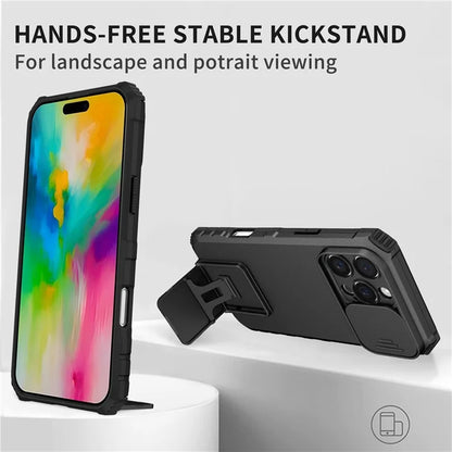 For iPhone 16 Pro Max Case Camera Slider PC + TPU Phone Cover with Kickstand