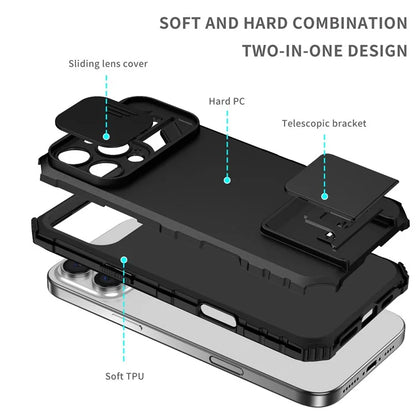 For iPhone 16 Pro Max Case Camera Slider PC + TPU Phone Cover with Kickstand