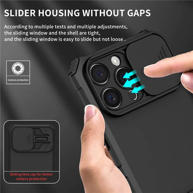 For iPhone 16 Pro Max Case Camera Slider PC + TPU Phone Cover with Kickstand