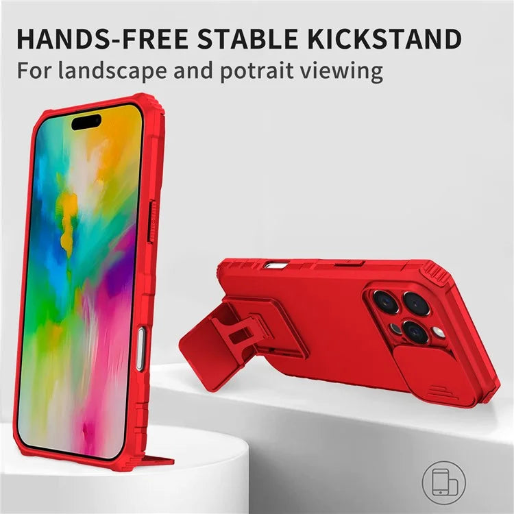 For iPhone 16 Pro Max Case Camera Slider PC + TPU Phone Cover with Kickstand