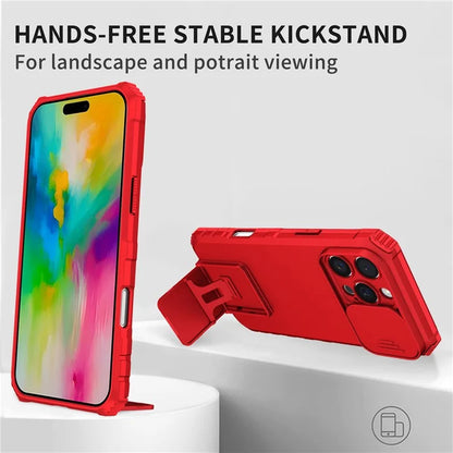 For iPhone 16 Pro Max Case Camera Slider PC + TPU Phone Cover with Kickstand