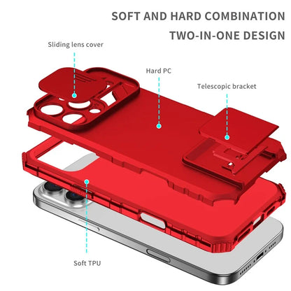 For iPhone 16 Pro Max Case Camera Slider PC + TPU Phone Cover with Kickstand
