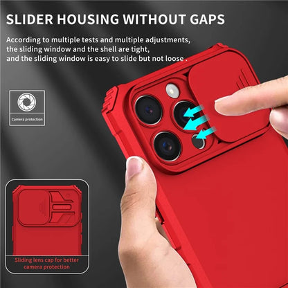For iPhone 16 Pro Max Case Camera Slider PC + TPU Phone Cover with Kickstand
