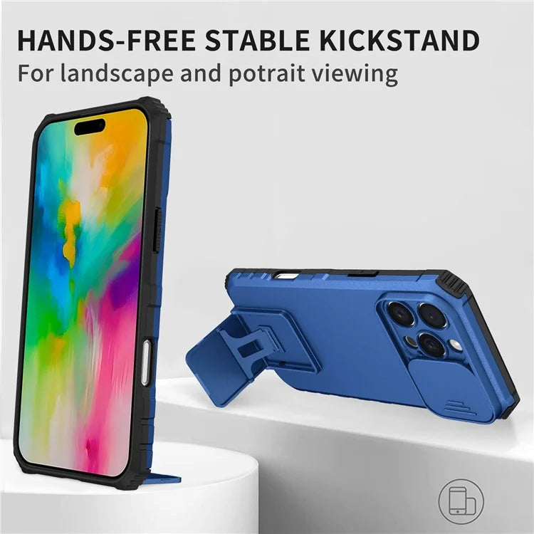 For iPhone 16 Pro Max Case Camera Slider PC + TPU Phone Cover with Kickstand