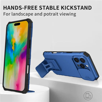 For iPhone 16 Pro Max Case Camera Slider PC + TPU Phone Cover with Kickstand